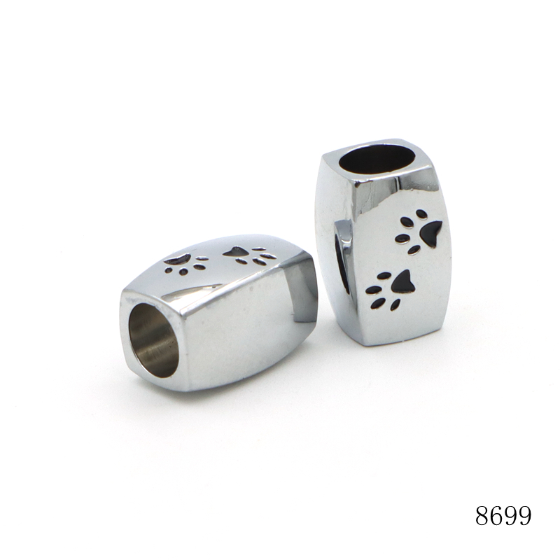 Personalized Flat Rectangular Zinc Alloy Metal Beads with Black Enamel Paw for Bracelet Making