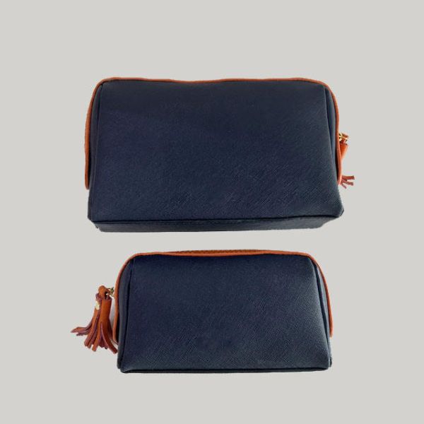 Pu Saffiano Leather Cosmetic Cases Custom Size Zipper Travel Toiletry Pouch Case