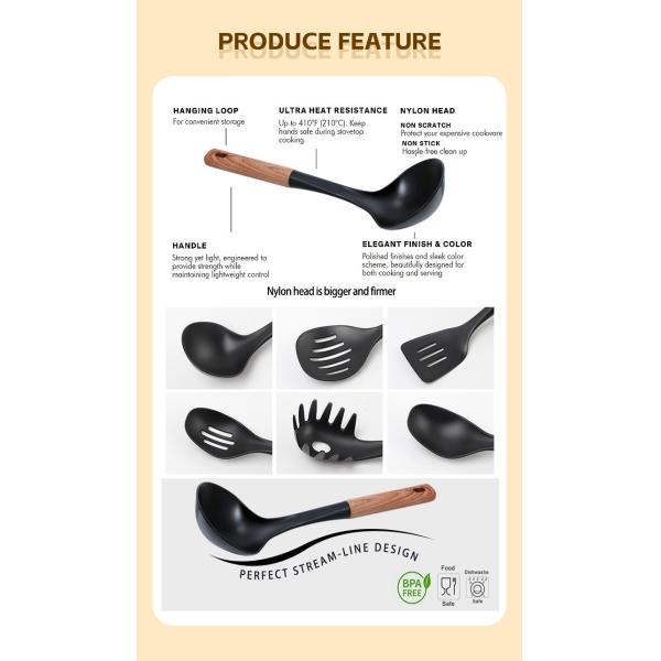 ODM or OEM Accepted 6-Piece Kitchen Utensils Set With Rotating Stand and Nylon ABS Handle