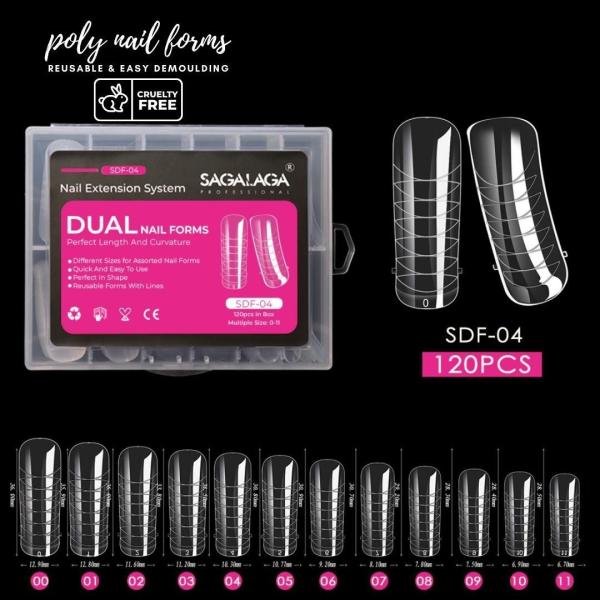Dual Forms Poly Nail Gel Molds Full Cover Coffin Nail Tips Extension Form 12 Sizes for Gel Manicure Art Design Salon DIY