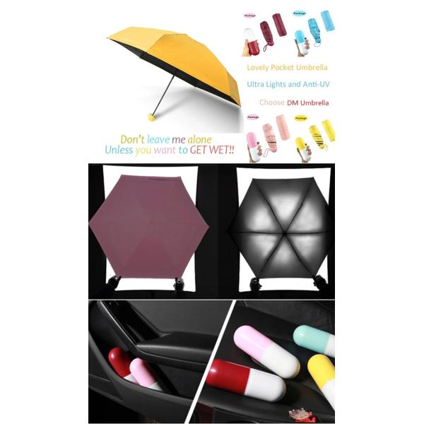 Durable 6 Panels Black Vinyl Coated Mini Folding Umbrella Anti Uv With Case