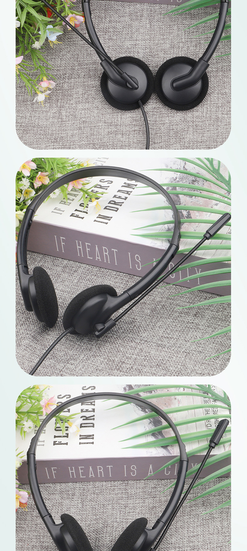 Lightweight wired telephone headset with ENC noise‑cancelling flexible boom microphone. Supports USB, Type‑C & 3.5mm jack, perfect for call centers, remote work, online meetings and classes,OEM & ODM