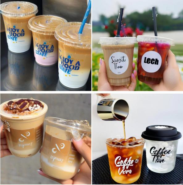 OEM/ODM Take Away Cups Custom Logo Disposable Clear Plastic PET Cups with Lid