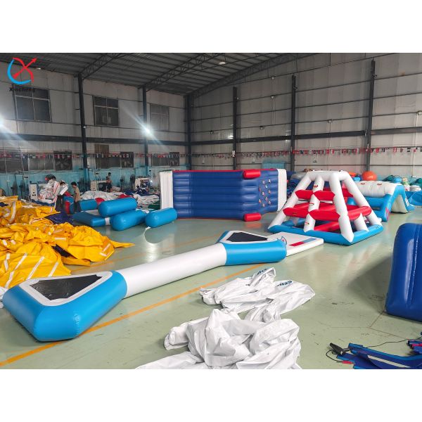 Inflatable Water Park Obstacle Set with Slide Climbing Tower & Wall for Lake Use