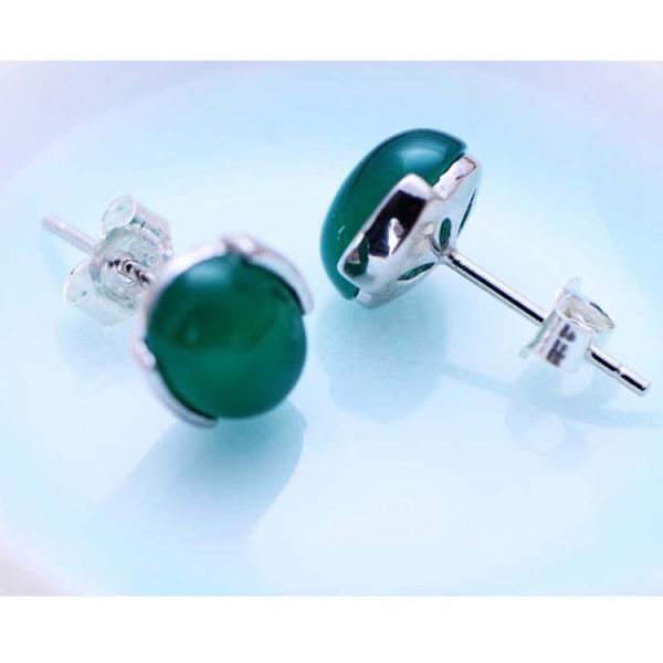 925 Sterling Silver Oval  Green Onyx Bead Stud Earrings(033422W)