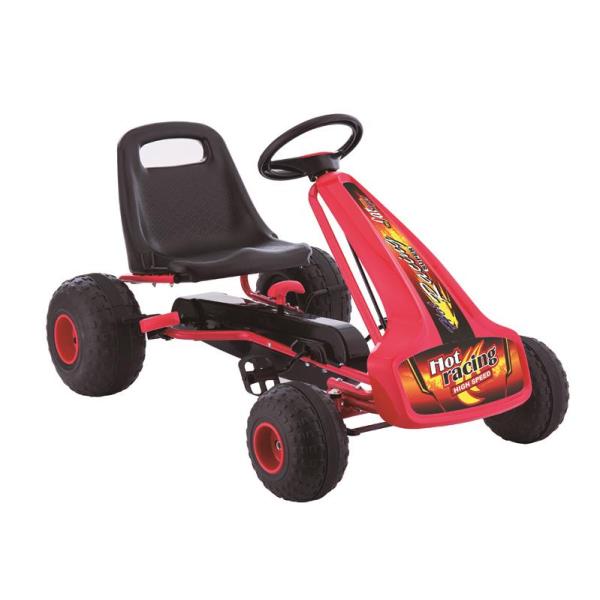 Pedal rojo de un solo asiento Go-Karting para niños de 7 años Rueda de plástico y coche de paseo