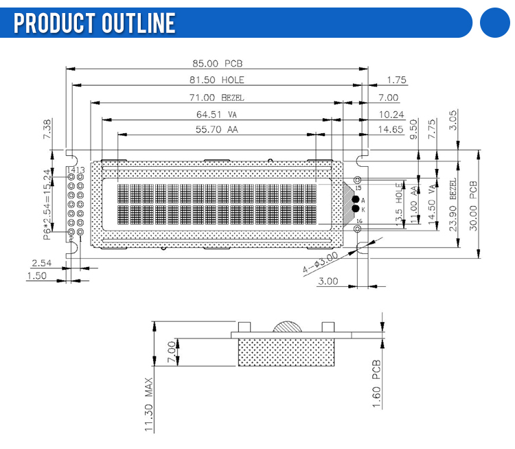 European BTN Black Film 1602H Character LCD Screen ST7066U Multiple Languages To Choose From