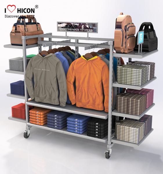 Flooring Gondola Retail Display Shelving Metal 4 - Way Hanging Apparel Display Rack