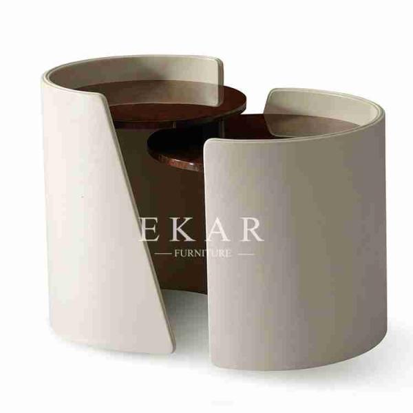 British Design Wood End Tea Round Side Table Set For Drawing Room W001H6A