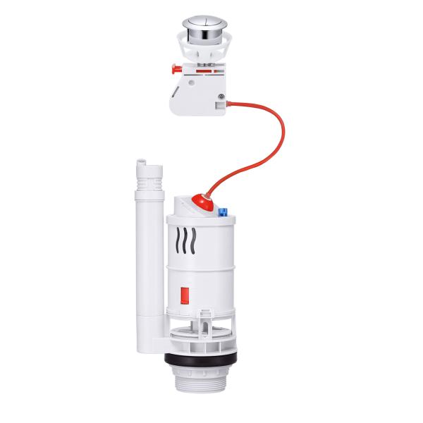 Two-Piece Double-Flush Cable Toilet Valve With Top And Side Buttons, Made Of ABS Material, For Bathroom Cistern Replacement Kit.