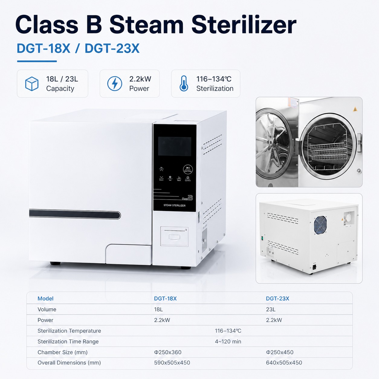 Class B Vacuum Steam Sterilizer Bottom-Open Dental Autoclave for Hospital Clinic Laboratory Instrument Sterilization