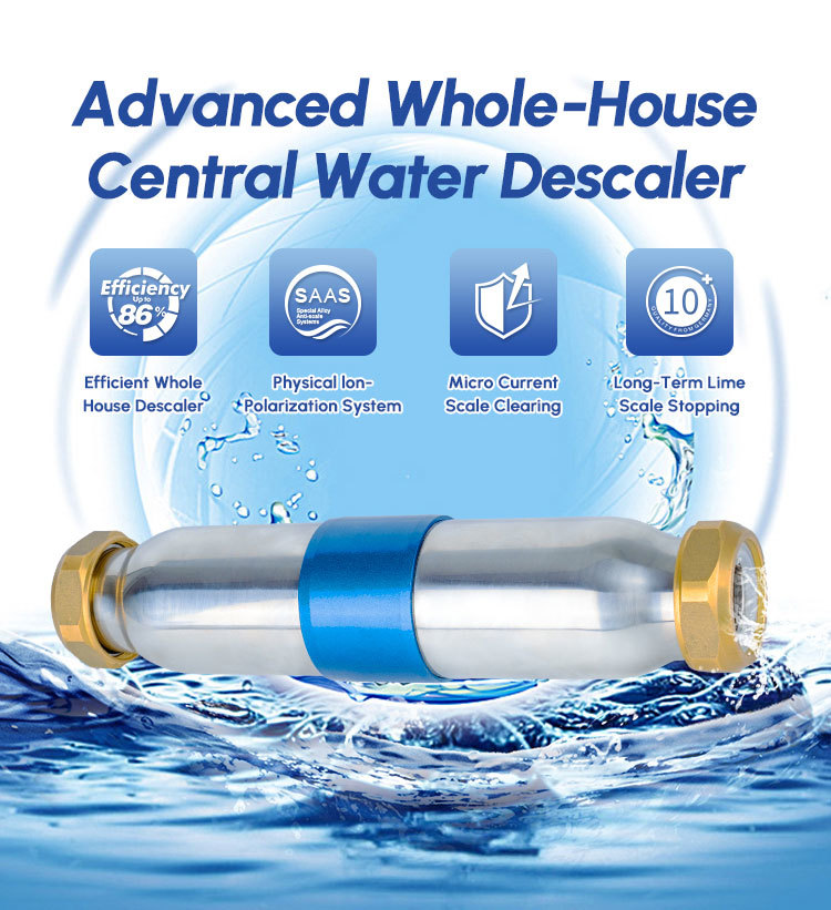Salt-Free Physical Water Descaler with Compact Inline Design for Whole House Scale Control - No Electricity Required
