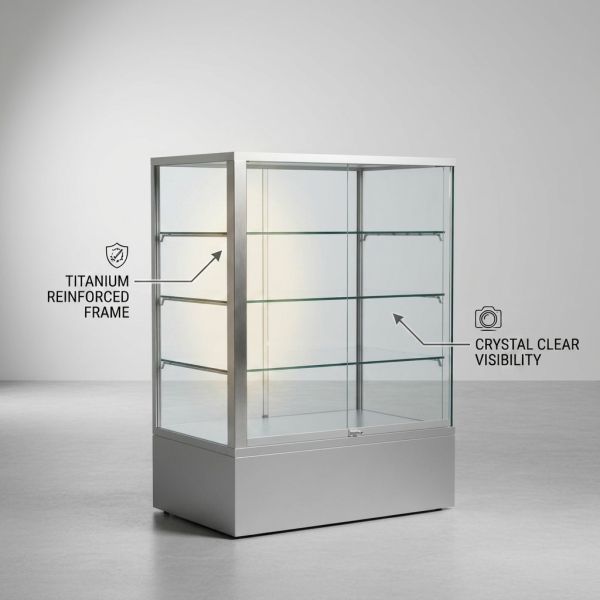 Tempered Glass Adjustable Height Store Display Showcase with LED Strip Illumination System