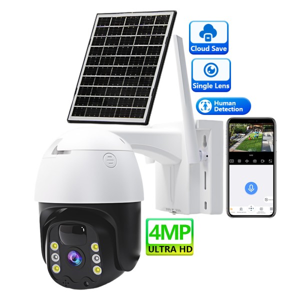 4MP Ultra HD Solar Security Camera, Outdoor Wireless WiFi PTZ Camera with Solar Self-Charging, IP65 Waterproof Home Surveillance Camera, Smart Human Detection, Two-Way Audio & Full Color Night Vision