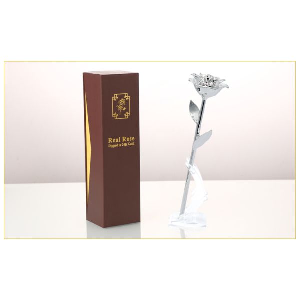 Valentine Christmas  Gifts  24k  Silver Dipped  Rose with Gift Box and Artificial  Gift Flower Holiday Decoration Real Rose