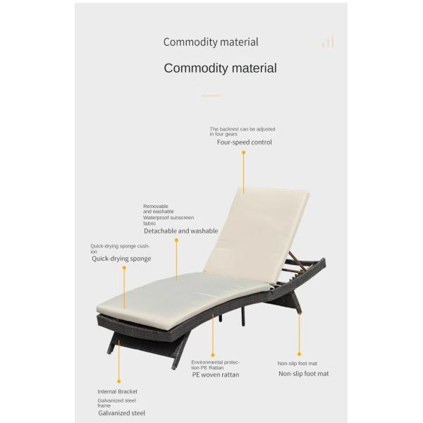 Modern Outdoor Garden Pool Lazy Patio Leisure Chair PE Rattan Twisted Vine Lounge Bed For Sleeping