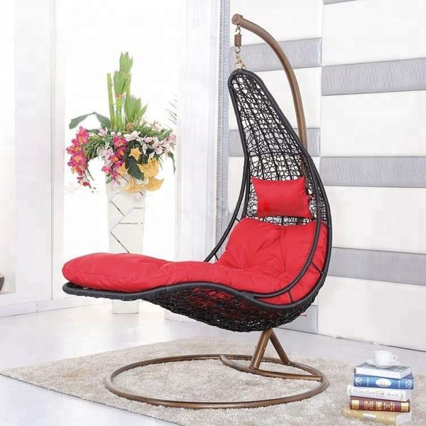 Waterproof Fabric Cushion Outdoor Swing Chair in Black Wicker for Comfortable Seating