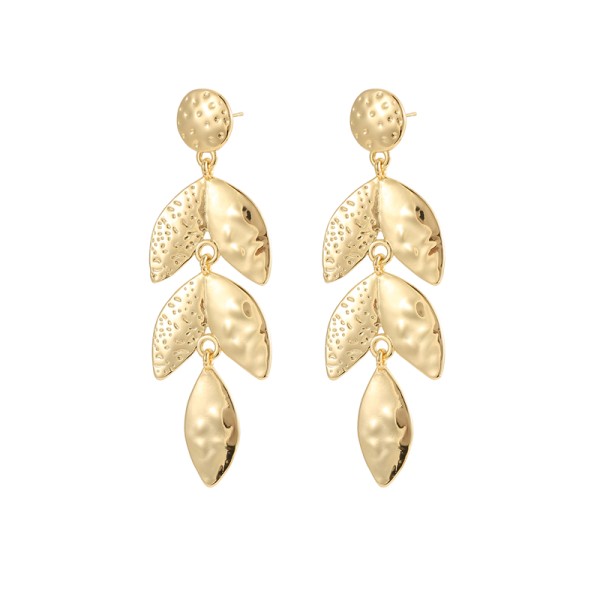 Hot Selling Luxury Brass 14K Gold Plated Dangle Design Tree Leaf Silver Needle Jewelry  Stud Earrings for Girls Party Gifts