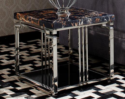 Stone Top Metal Living Room Coffee Table Bedroom Side Tables Stainless Steel Polished