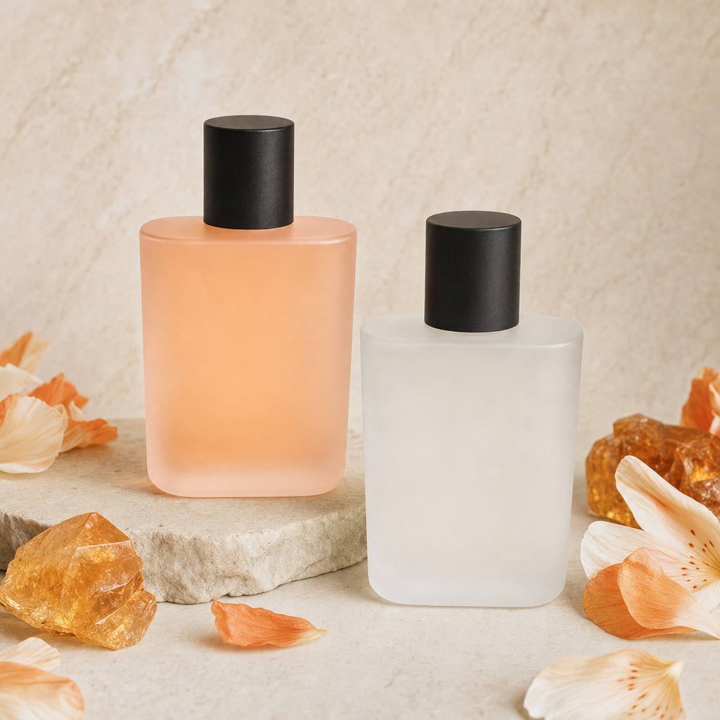 100ml Glass Perfume Bottles Cylinder Cap Spray Square Empty Crimp Neck