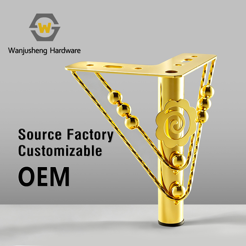 Heavy-Duty Furniture HardwarecHollow Floral Gold Sofa & Cabinet Legs with Three-Prong Steel Ball Feet and Anti-Slip Bottom Pads