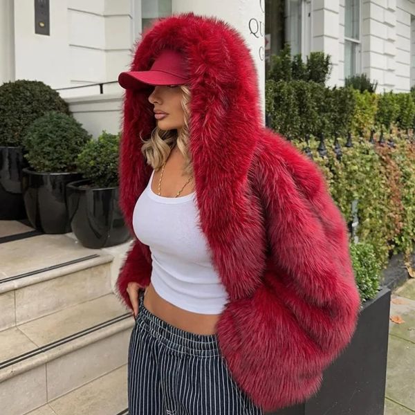 Europe America Faux Fur Jacket Eco Friendly 71cm 72cm  Fur Fashion Barbie Hooded Coat