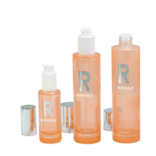 Embalagem de cosméticos Conjunto de frasco de creme de frasco de loção de vidro transparente rosa