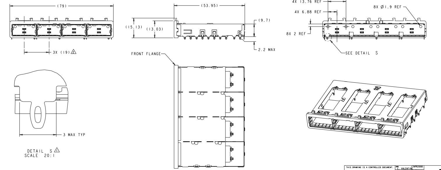 TE 2007668-1 QSFP+ арретируют спаренный 1 x 4 соединитель модульный Джек