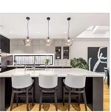 Big Island Termite Proof Navy Blue Acrylic Sliding Kitchen Cabinets with Modern Design