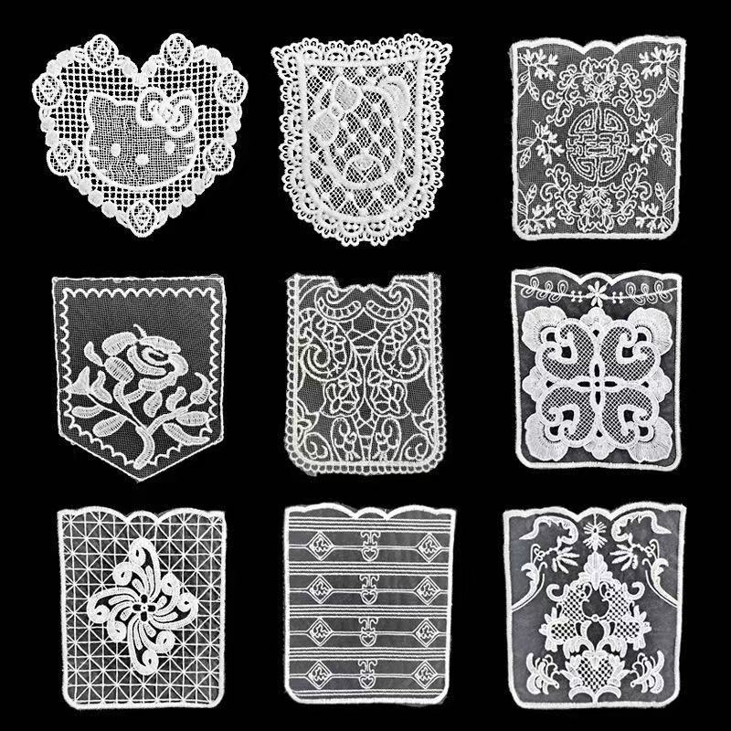 Exquisite Mesh + Cotton/Polyester Embroidery Patches Water-Soluble Heart-Shaped and Pocket Embroidery for Children's Clothing