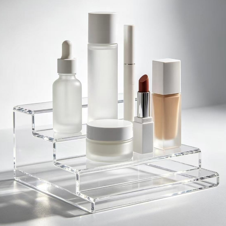 Custom Clear Acrylic Display For Cosmetics With 3 Floors Cosmetics Perspex Display Stand