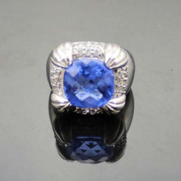 925 Sterling Silver Blue Topaz  Cubic Zirconia Ring(F59)