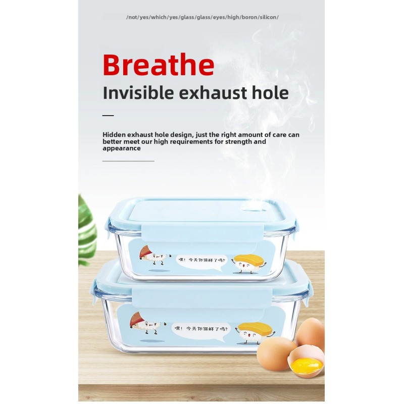 Microwaveable Transparent Glass Crisper Lunch Box Seal Proof Food Container with Plastic Lid for Office Workers