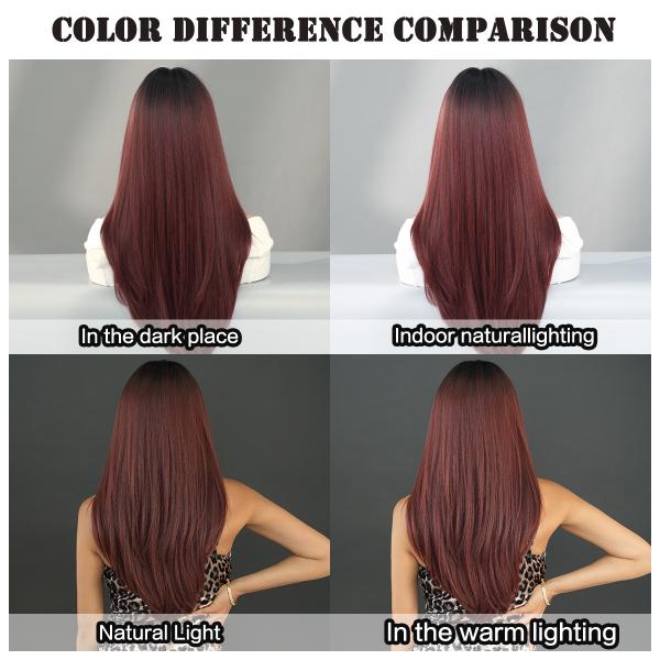 Fashion Long Straight Dark Root Hair Black/Auburn Synthetic Wigs For Women