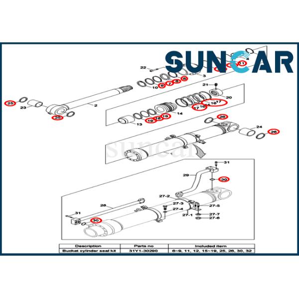 Sealing Kit 31Y1-30290 31Y130290 Bucket Cylinder Seal Kit For Excavator Hyundai R290LC-9 R520LC-9
