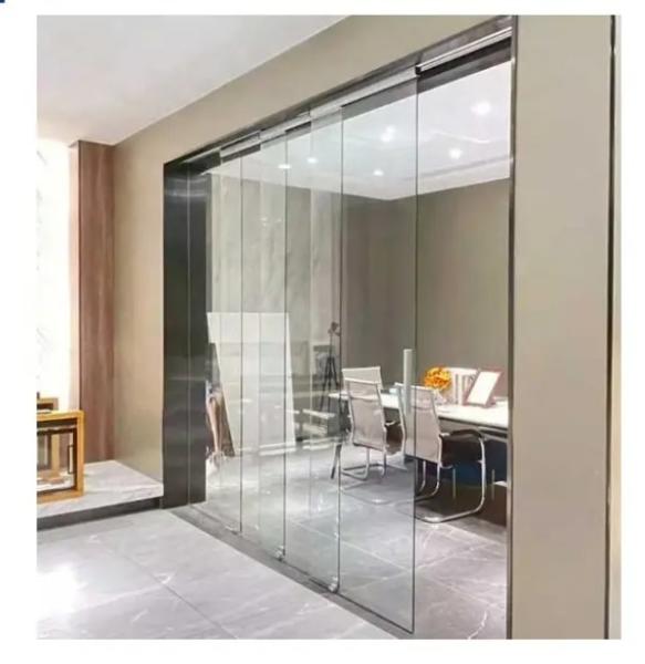 Automatic Sliding Door System Interior Narrow Frame Trackless Aluminum Alloy Sound Insulation Glass Sliding Doors