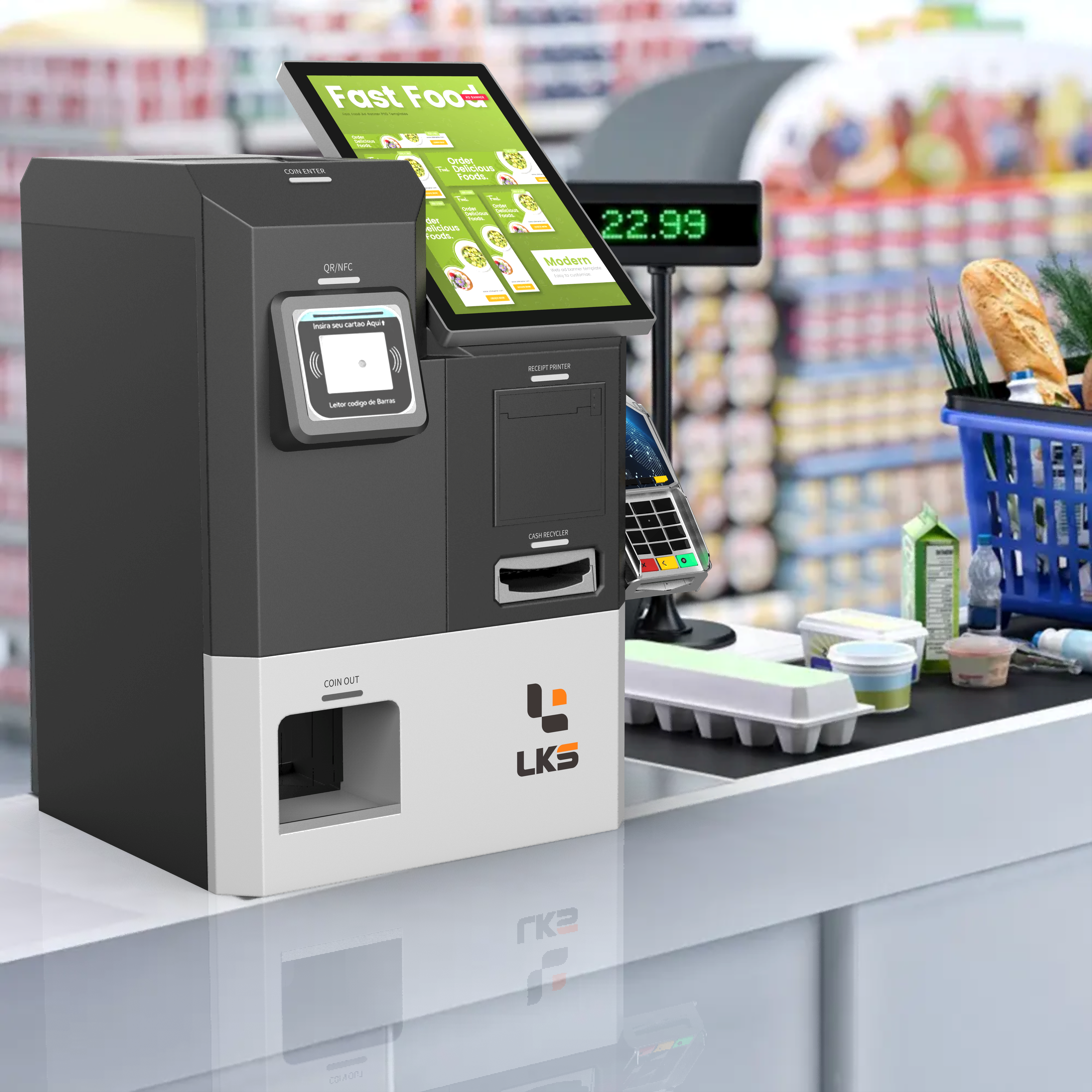 15 Inch Self Service Kiosk with Barcode Scanner and Optional ID Card Reader for Efficient Self Checkout
