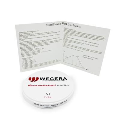Laboratoire dentaire Blocs de zirconium pré-ombrés 100% Tosoh Poudre de zirconium avec céramique