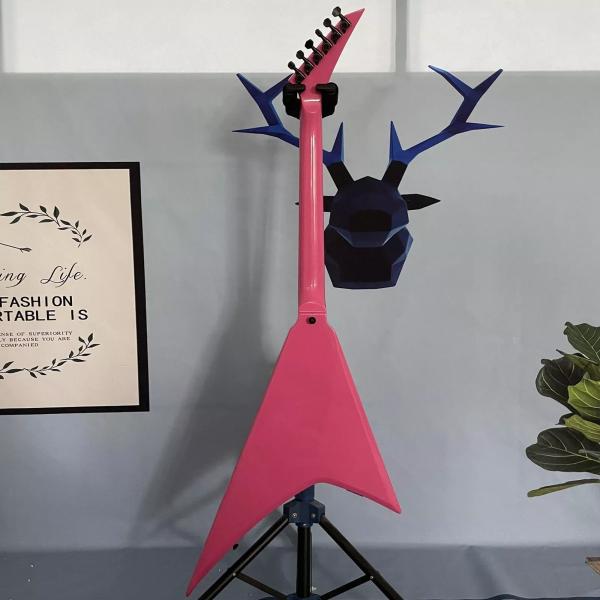Left-Handed Pink Swallow Tail V Solid Body Electric Guitar Open Pickups 22 Fret