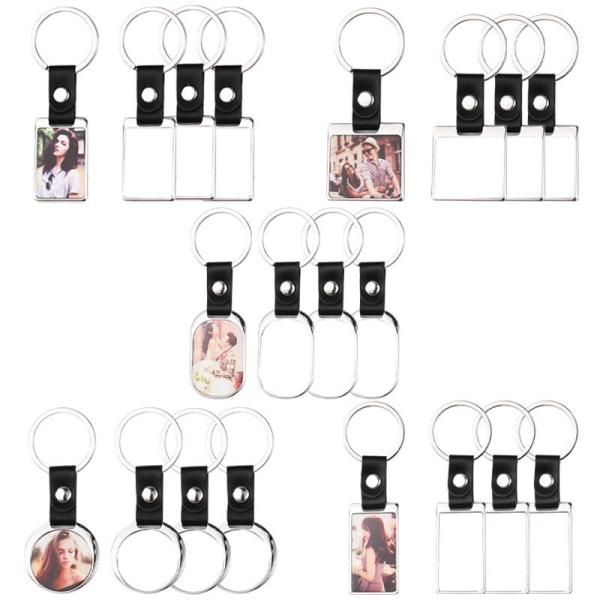 DIY Printable Metal Insert Sublimation Keyring Leather Strap Keychain Pendant