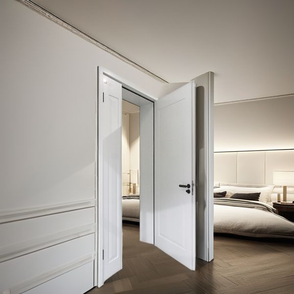Aluminum Frame Bedroom Solid Wood Painted Interior Doors Sound Insulation Hinge Options