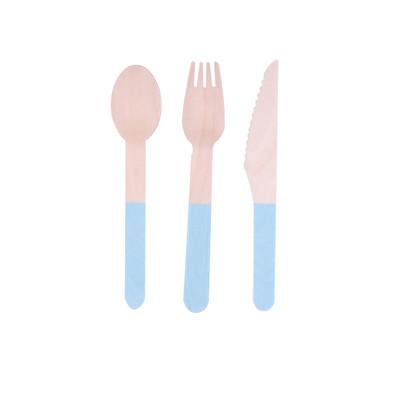 Compostable Blue Wooden Cutlery Set Colorful Tableware Cutlery  for Home Party BBQ