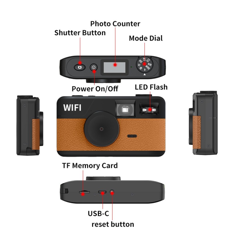 Screenless Wifi Digital Camera Vintage 8MP Images Retro No Screen with Photo Counter 8 Filters LED Flash Camping Camera