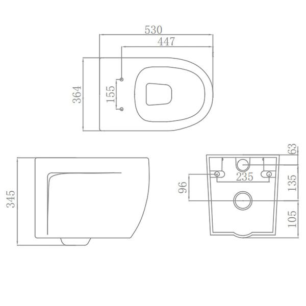 Стена водяного знака повиснула Bathroom изделий портативного туалета туалета 530x364x345mm санитарный