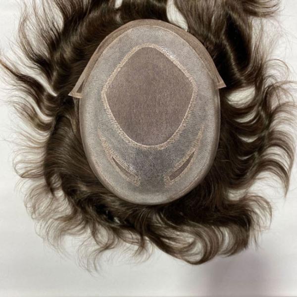 6 polegadas de cabelo humano Homens Toupee Mono renda Perucas de seda base fechamento