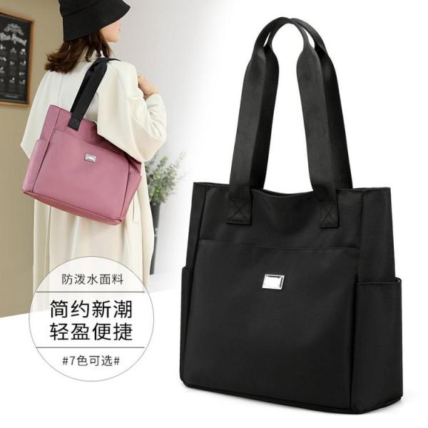 Custom printed tote bag 420d black purple nylon water resistant zipper hobo women hand bag with handle