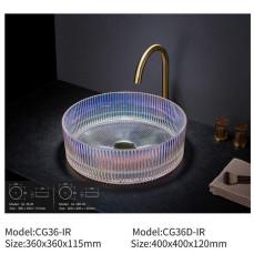 Design artistique de style italien moderne Exquis diamant gravé en verre cristallin bassin de salle de bain poli Application hôtelière