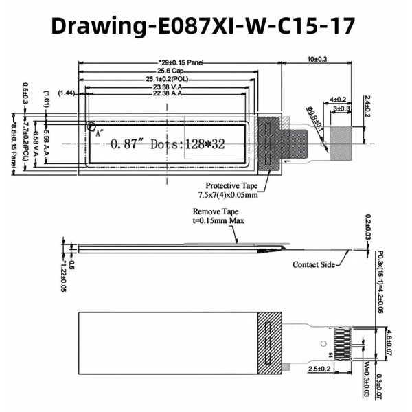 0.87 Inch OLED Display Module with 128x32 Resolution and 4-Wire SPI Interface