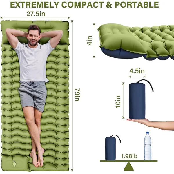 Rectangle Camping Sleeping Pad with Built-in Foot Pump and Pillow Lightweight Design