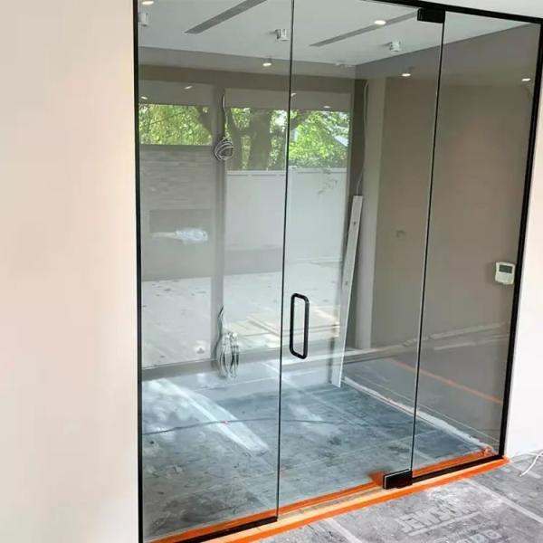 Aluminum Alloy Frameless Swing Glass Door , Tempered Commercial Double Glass Door